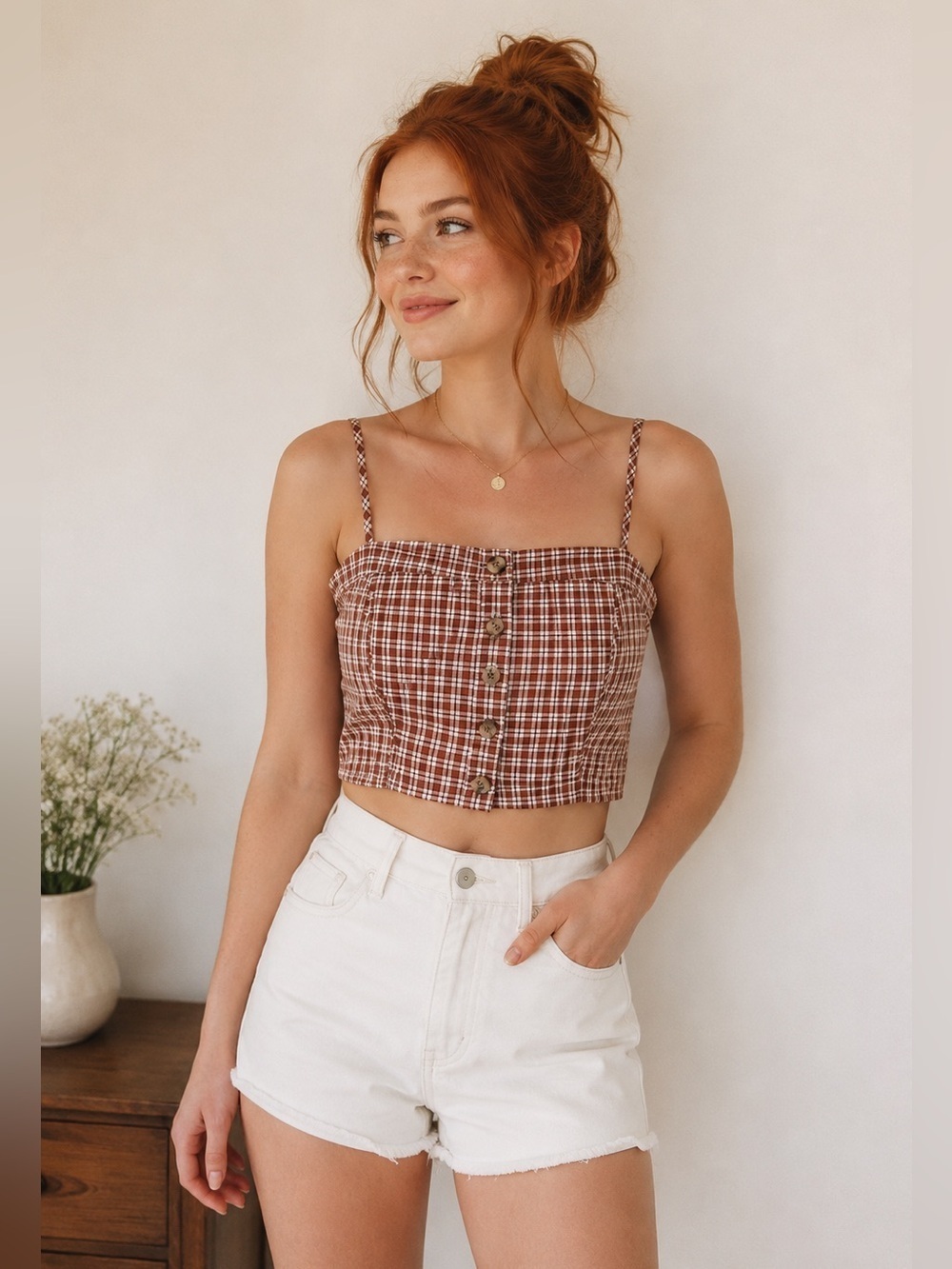 NWOT PacSun Lottie Moss Plaid Bustier Crop Top Brown and White Size Medium